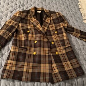 Ronny Kobo Collection Brown Plaid Blazer with Gold Buttons